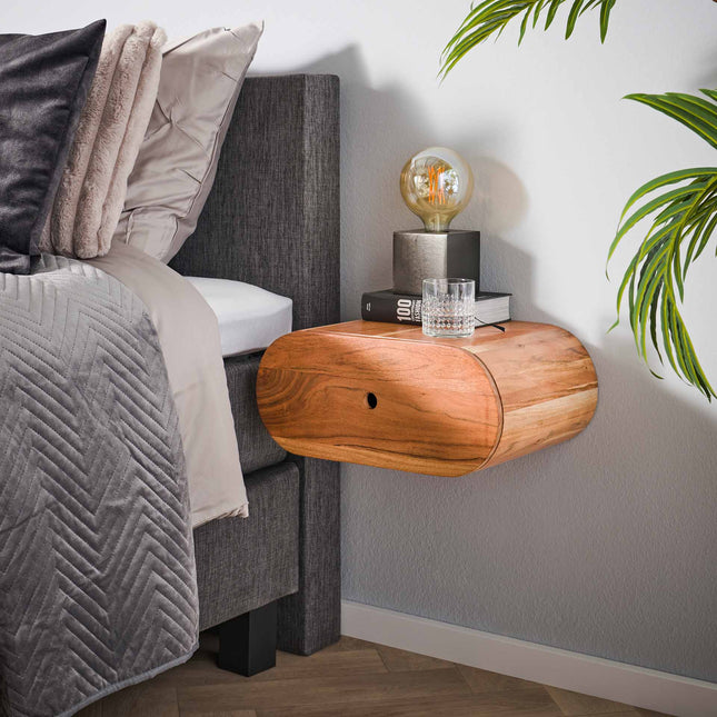 Nightstand 1L bend / Solid Natural Acacia
