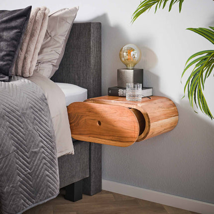 Nightstand 1L bend / Solid Natural Acacia