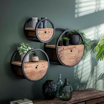 Wall Cabinet circular Ø40 met lade  Robust Hardwood