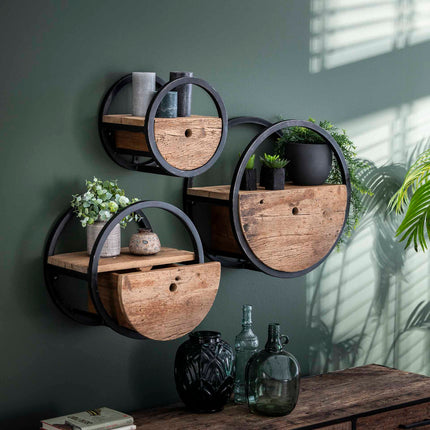 Wall Cabinet circular Ø40 met lade  Robust Hardwood