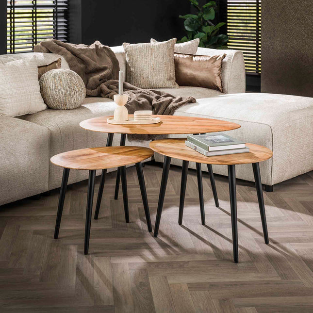 Coffee Table set/3 organisch / Solid Natural Acacia