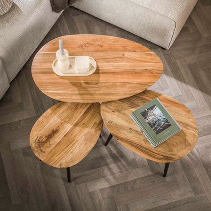 Coffee Table set/3 organisch / Solid Natural Acacia