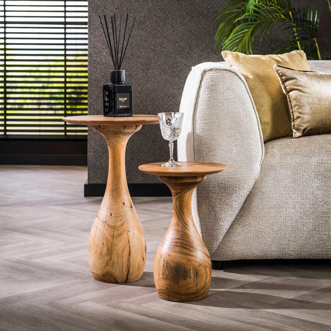 Side Table set/2 massieve voet druppel / Solid Acacia