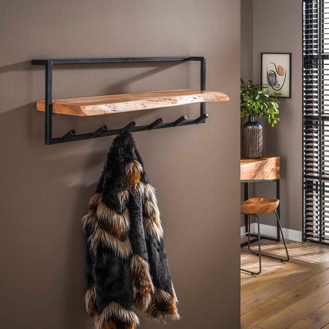 Coat Rack edge shelve 6 haken  Solid Natural Acacia