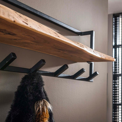 Coat Rack edge shelve 6 haken  Solid Natural Acacia
