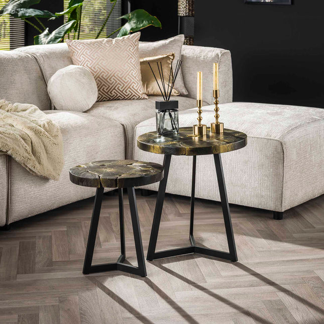 Coffee Table set/2 / Round / Black and Gold