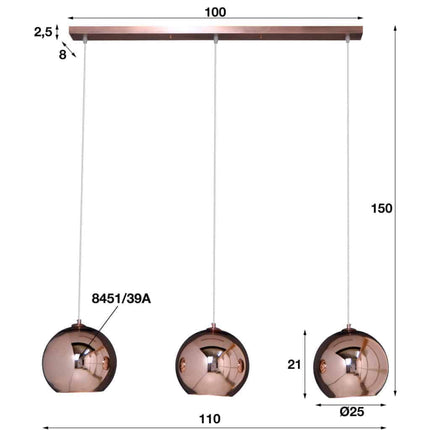 Pendant Lamp 3L Bronze Globe
