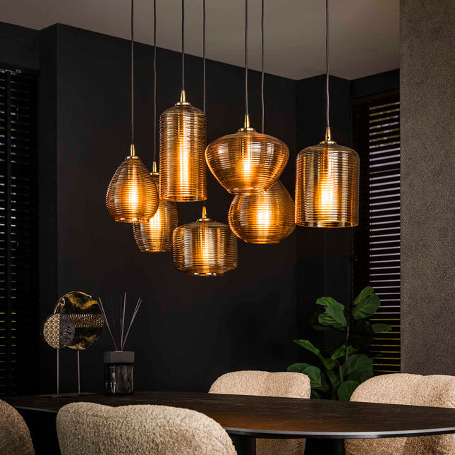 Pendant Lamp 4+3 stripe glass horizontal / Amber-Colored Glass