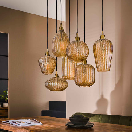 Pendant Lamp 4+3 V-shape pattern mix  Amber-Colored Glass
