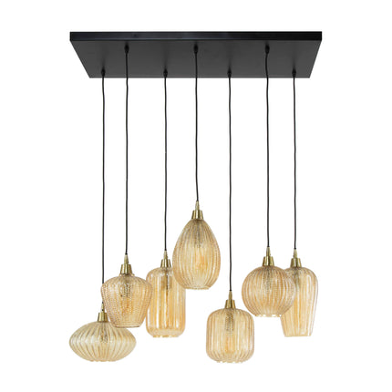 Pendant Lamp 4+3 V-shape pattern mix  Amber-Colored Glass