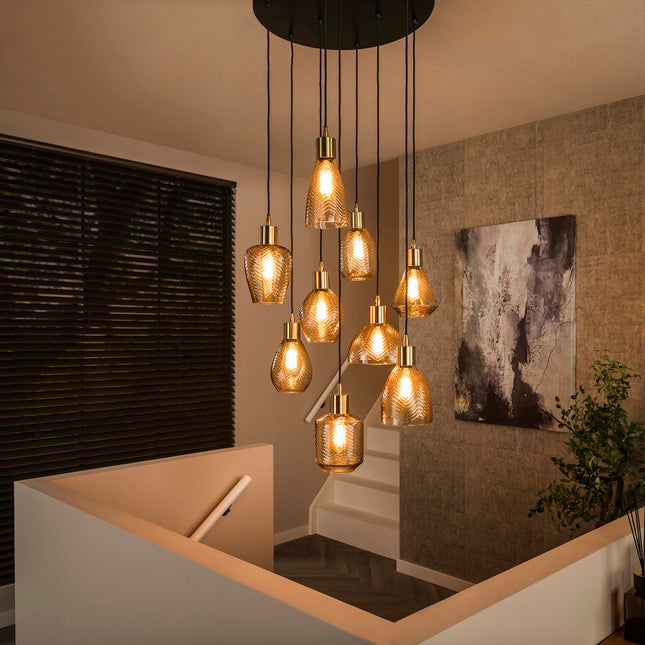 Pendant Lamp 9L leaf getrapt  Amber-Colored Glass