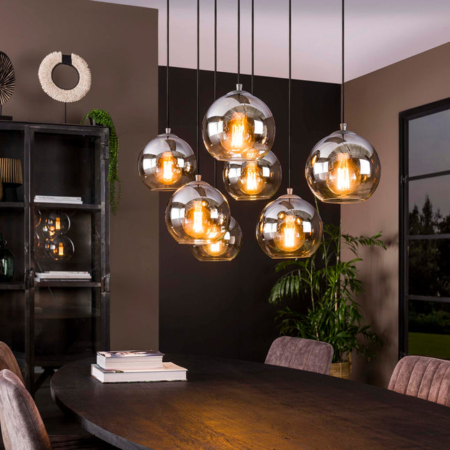 Pendant Lamp 4+3L bubble shaded  Antique Silver