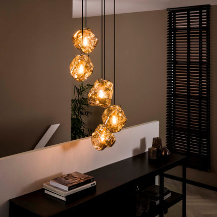 Pendant Lamp 5L rock getrapt  Chromed Glass