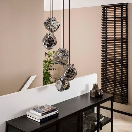 Pendant Lamp 5L rock getrapt  Chromed Glass