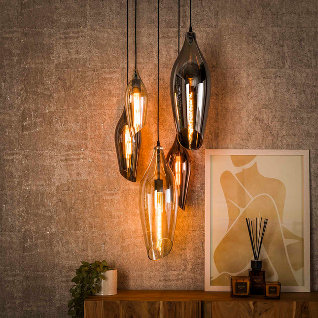 Pendant Lamp 5L getrapt cocoon mix glass  Black