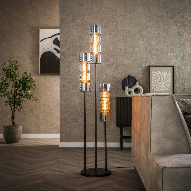 Floor Lamp 3L getrapt cylinder glas  Arctic Black