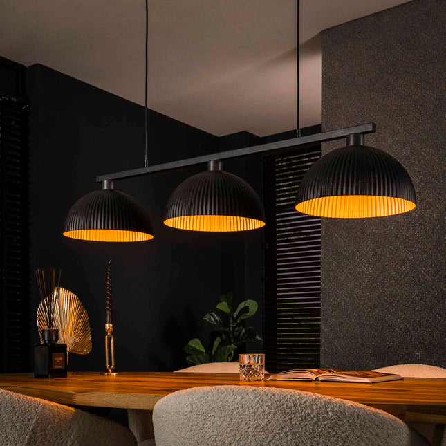 Pendant Lamp 3L halfronde kap-ribbel / Arctic Black