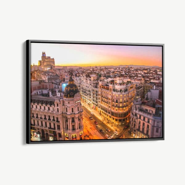 "Sunset view of Gran Via in Madrid"