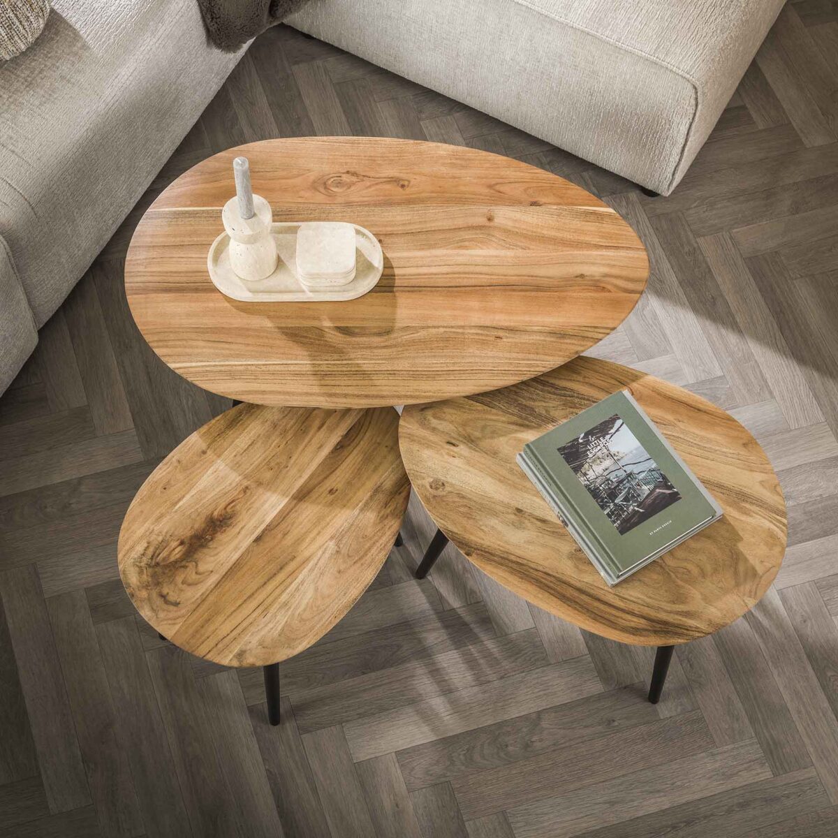 Coffee Table set/3 organisch / Solid Natural Acacia - Image 2