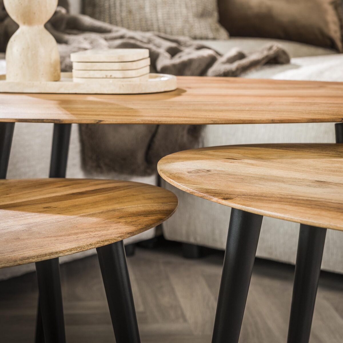 Coffee Table set/3 organisch / Solid Natural Acacia - Image 3