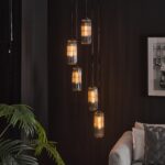 Pendant Lamp 5L getrapt cilinder rib smoke / Arctic Black