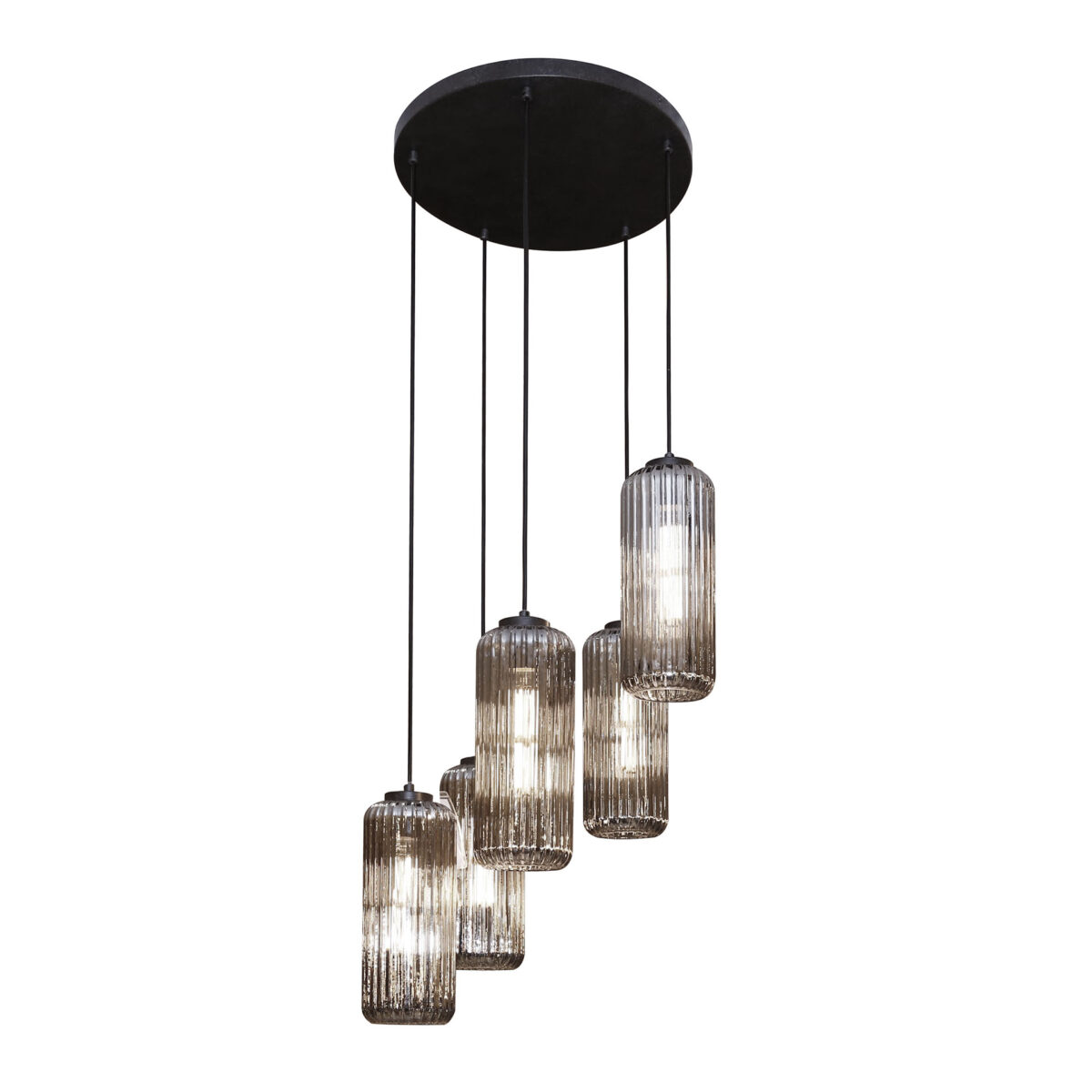 Pendant Lamp 5L getrapt cilinder rib smoke / Arctic Black - Image 5