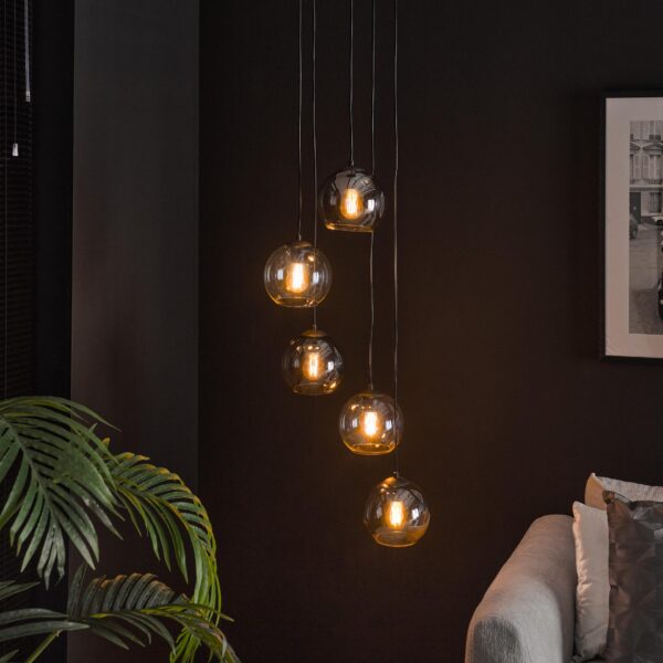 Pendant Lamp 5L getrapt bubbles bicolore / Arctic Black