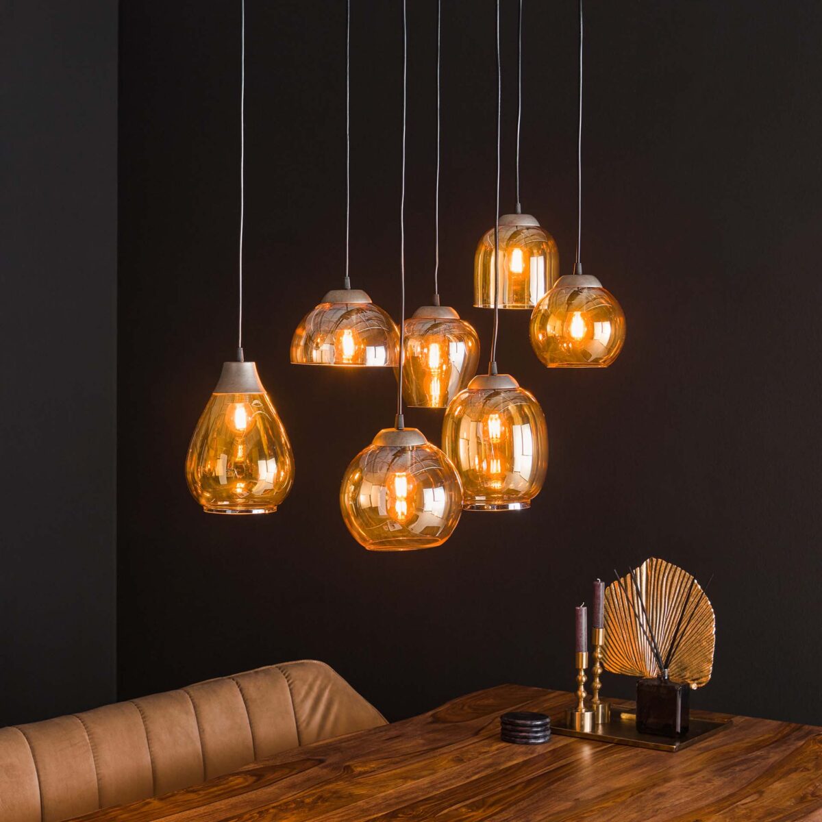 Pendant Lamp 4+3L mix / Amber-Colored Glass - Image 1