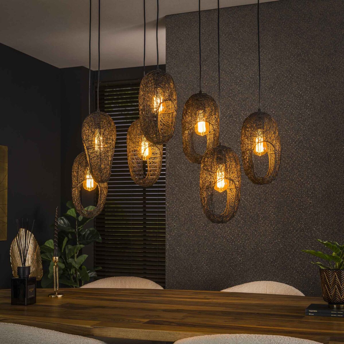 Pendant Lamp 4+3 open oog wire / Arctic Black - Image 1