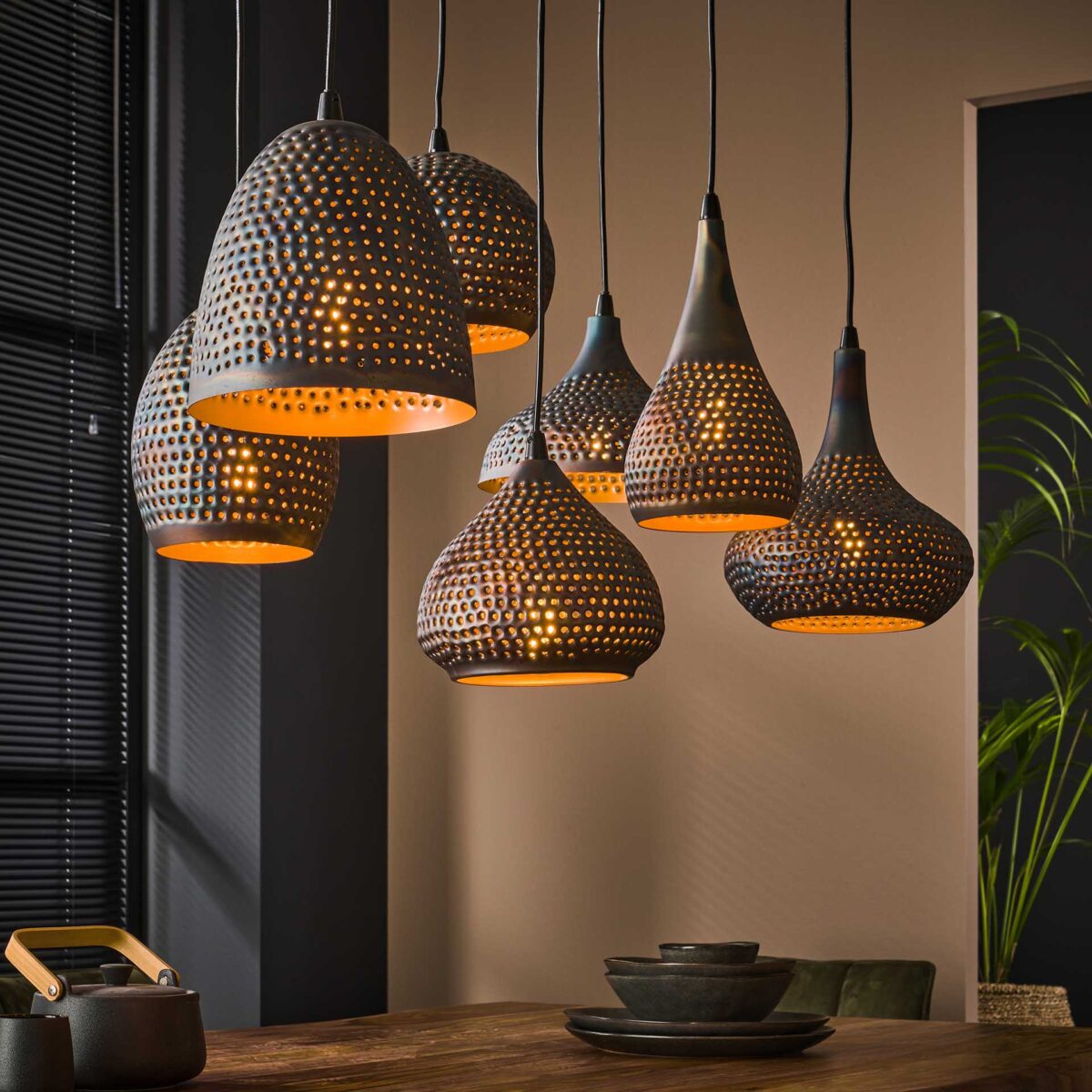 Pendant Lamp 4+3 punch mix / Black Brown - Image 1