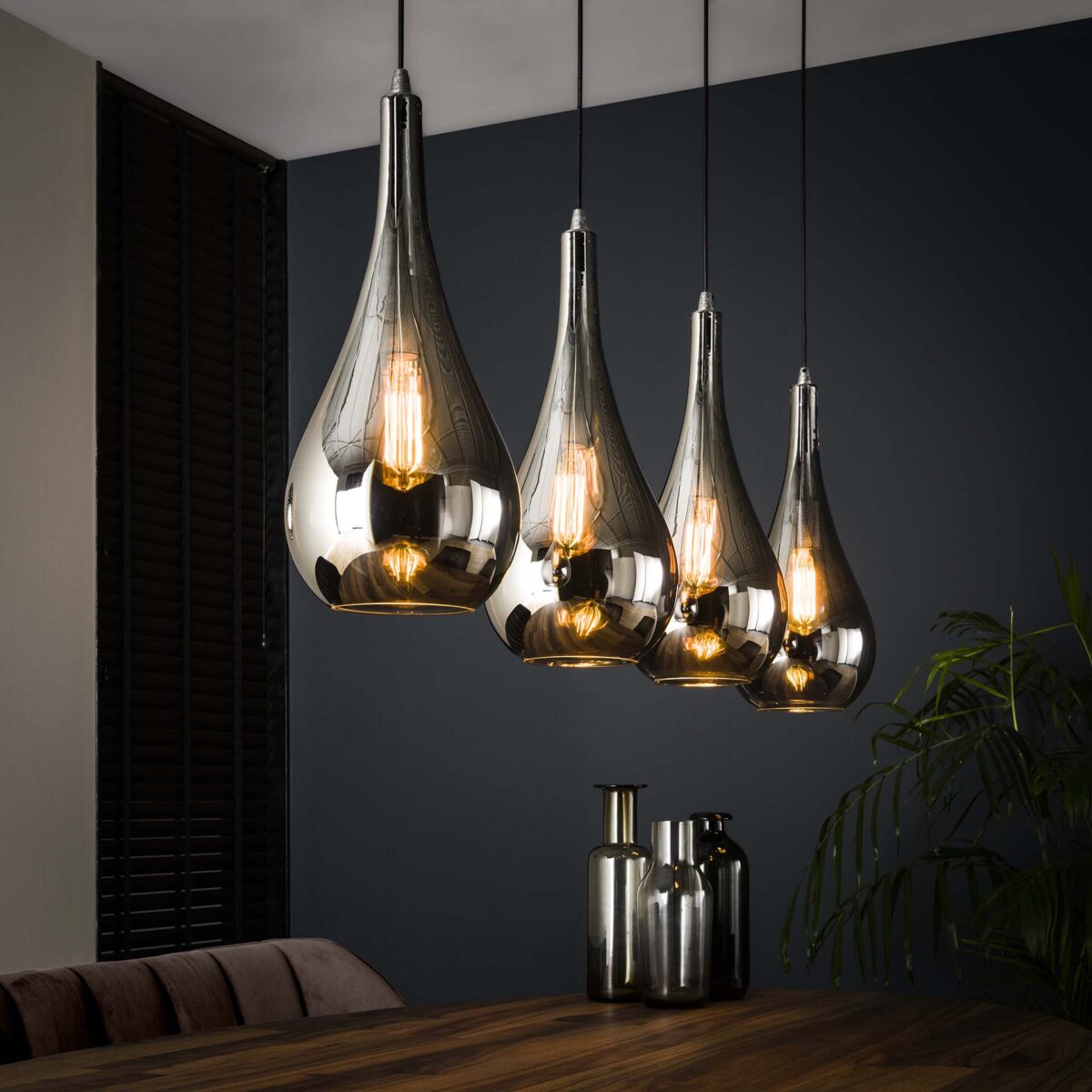 Pendant Lamp 4L silver drop glass / Chromed Glass - Image 1
