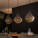 Pendant Lamp 3x kegel waterhyacint / Black Nickel