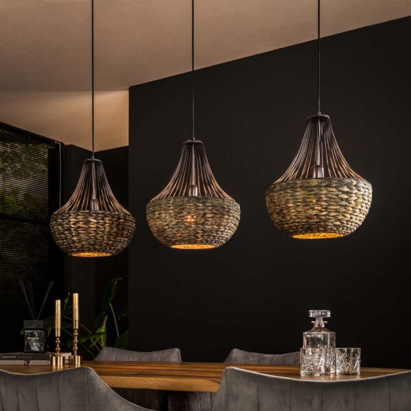Pendant Lamp 3x kegel waterhyacint / Black Nickel