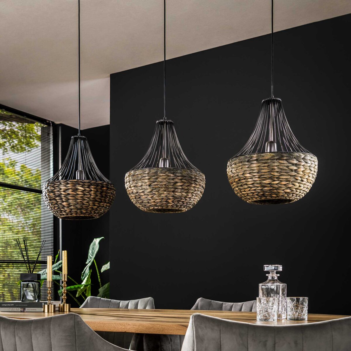Pendant Lamp 3x kegel waterhyacint / Black Nickel - Image 2