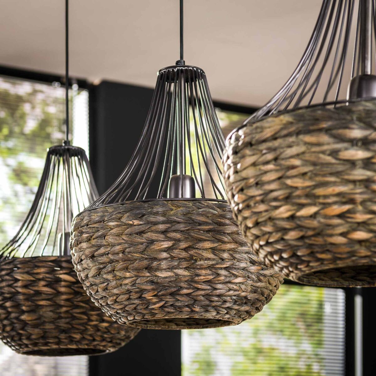 Pendant Lamp 3x kegel waterhyacint / Black Nickel - Image 4